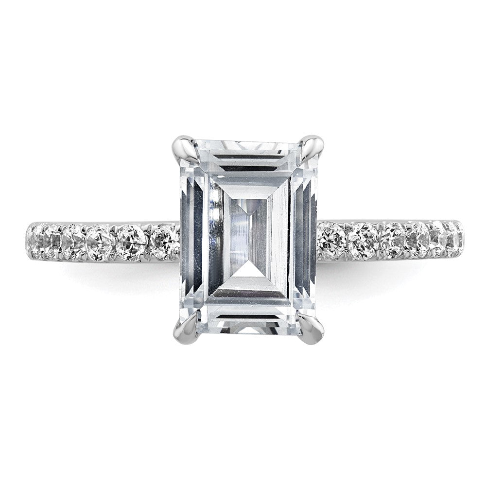 14K Weißgold 2 3/8K zertifizierter im Labor gezüchteter Diamant VS/SI+ G+ Emerald-Cut Solitär-Verlobungsring mit Flair, komplett