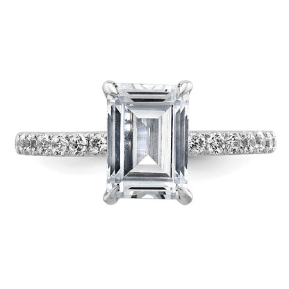 14K Weißgold 2 3/8K zertifizierter im Labor gezüchteter Diamant VS/SI+ G+ Emerald-Cut Solitär-Verlobungsring mit Flair, komplett