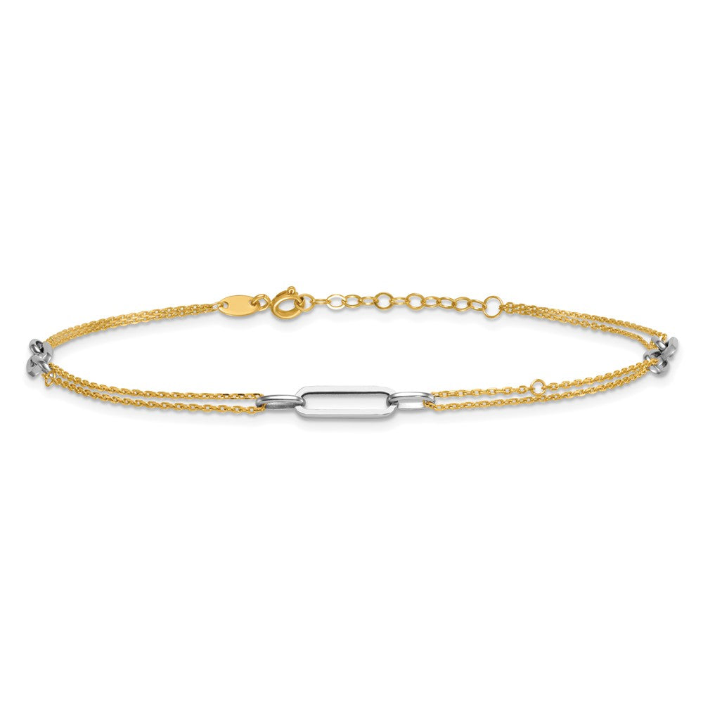 14K Bicolor Gold Bicolor Poliert Diamantiert 3-station Plus Verlängerung Total Kette Fußkettchen