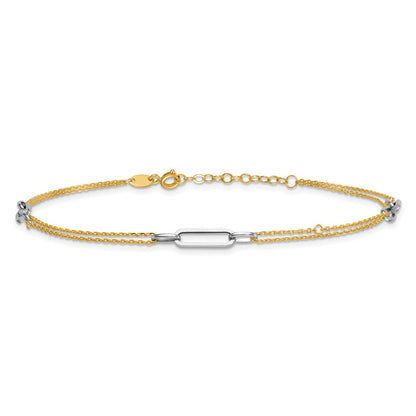 14K Bicolor Gold Bicolor Poliert Diamantiert 3-station Plus Verlängerung Total Kette Fußkettchen