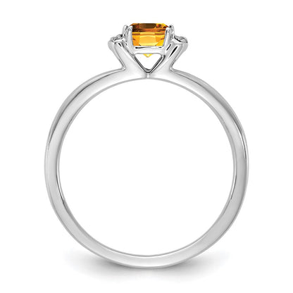 14K Weißgold Poliert Diamant und Citrin Mode Ring