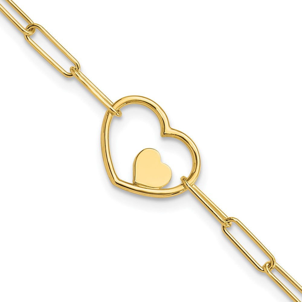 14K Gelbgold Doppelt Herzen und Büroklammer Knöpfe Gliederarmband