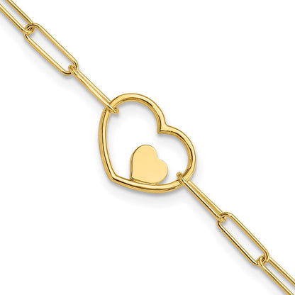 14K Gelbgold Doppelt Herzen und Büroklammer Knöpfe Gliederarmband