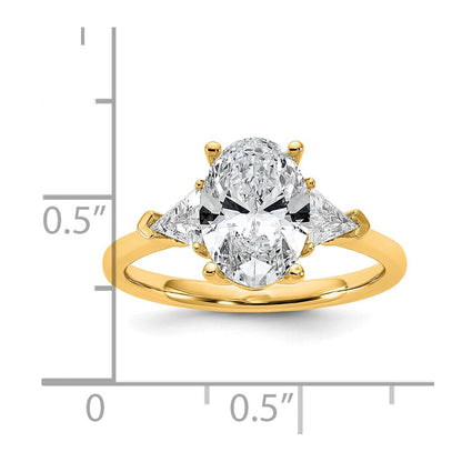 14K Gelbgold 1/2 Karat Im Labor Gezüchtet Diamant Vs/si+ G+ Trillant und 2 Karat Oval Mittig Halbfassung Dreistein Verlobungsring