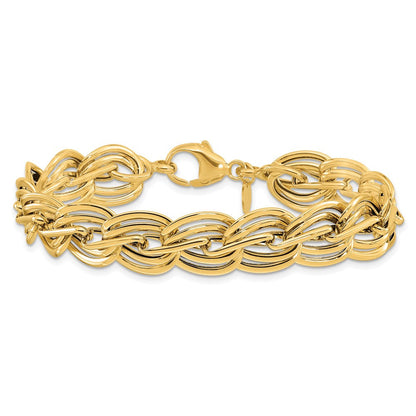 14K Gelbgold Poliert 12mm Fantasieglieder Gliederarmband
