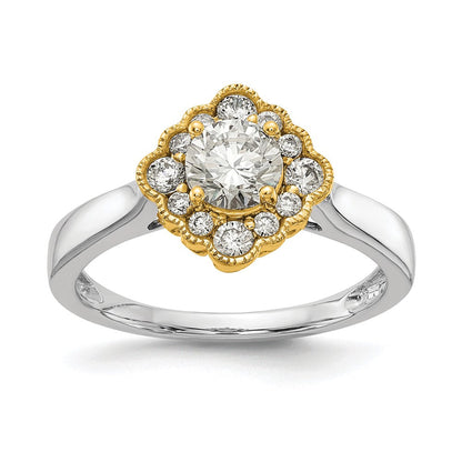 True Origin 14K Bicolorgold 0,25 ct. Labor gezüchteter Diamant VS+ F+ Halbfassung Rund Halo Verlobungsring