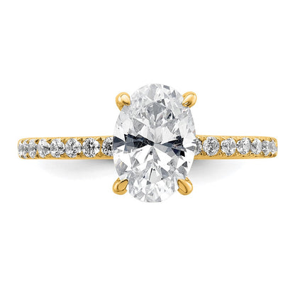 14K Gelbgold Verlobungsring mit 1,875 Karat zertifiziertem, im Labor gezüchtetem Diamanten VS+ F+ im Oval-Schliff, Solitär mit Flair-Fassung