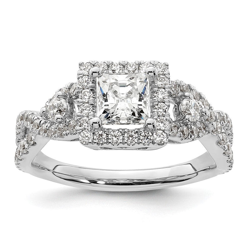 14K Weißgold Heiligenschein Plus (holds 3/4 Karat (5.00mm) Princess Mittig) 3/4 Karat Diamant Halbfassung Verlobungsring