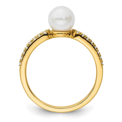 14K Gelbgold Ring poliert mit Diamant und Perle