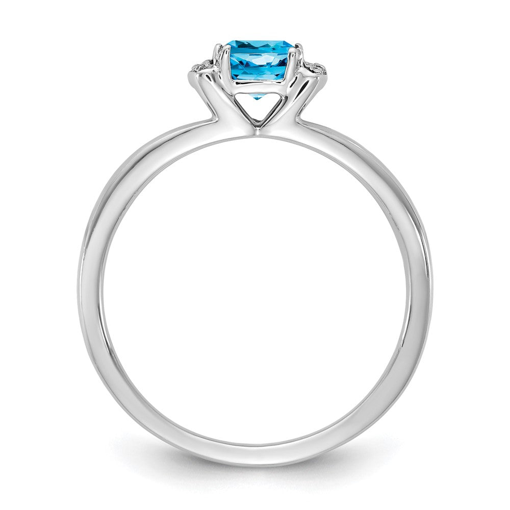 14K Weißgold Poliert Diamant und Blautopas Mode Ring