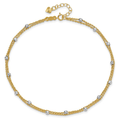 14K Bicolor Gold Bicolor 2-strand Kette mit Mirror Perlen 9 Zoll Plus 1 Zoll Verlängerung - Total 10 Zoll Fußkettchen