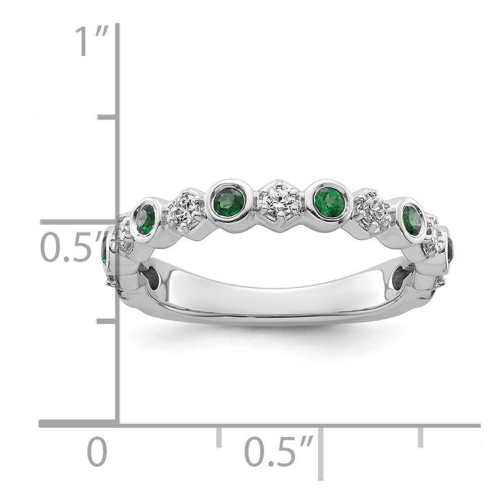 14K Weißgold Poliert Diamant und Smaragd Mode Ring