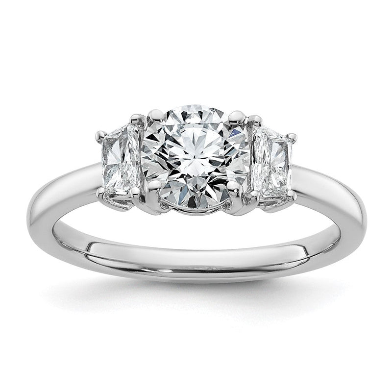 14K Weißgold 3/8 Karat Im Labor Gezüchtet Diamant Vs+ F+ Trapezoid Sidestones Fasst 1 Karat Mittig Rund Halbfassung Verlobungsring