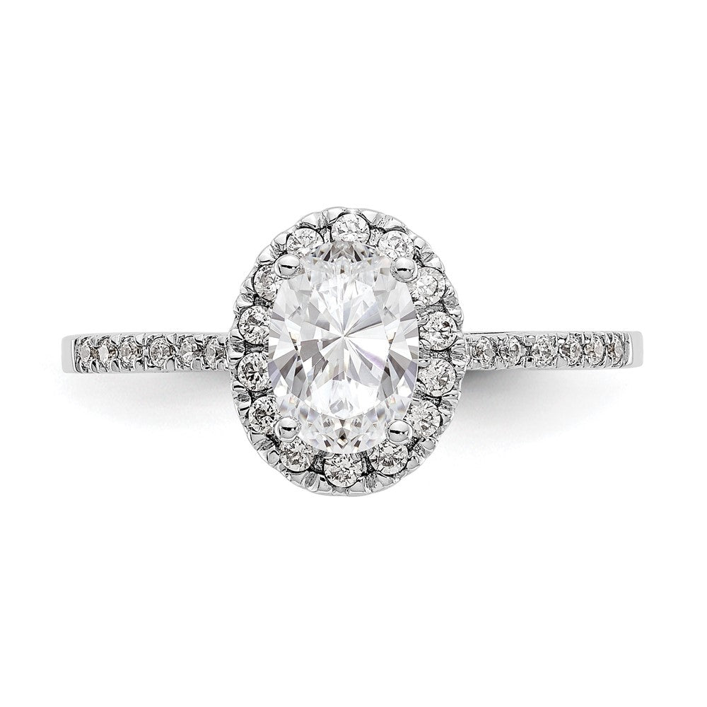 14K Weißgold Heiligenschein (holds 1 Karat (7x5mm) Oval Mittig) 1/4 Karat Diamant Halbfassung Verlobungsring