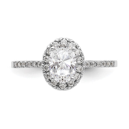14K Weißgold Heiligenschein (holds 1 Karat (7x5mm) Oval Mittig) 1/4 Karat Diamant Halbfassung Verlobungsring