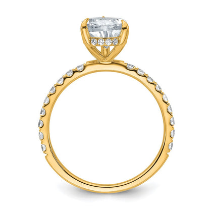 14K Gelbgold Verlobungsring mit 2,625 ct. zertifiziertem, im Labor gezüchtetem Diamant VS/SI+ G+ im Birnenschliff, Solitär mit Flair, komplett