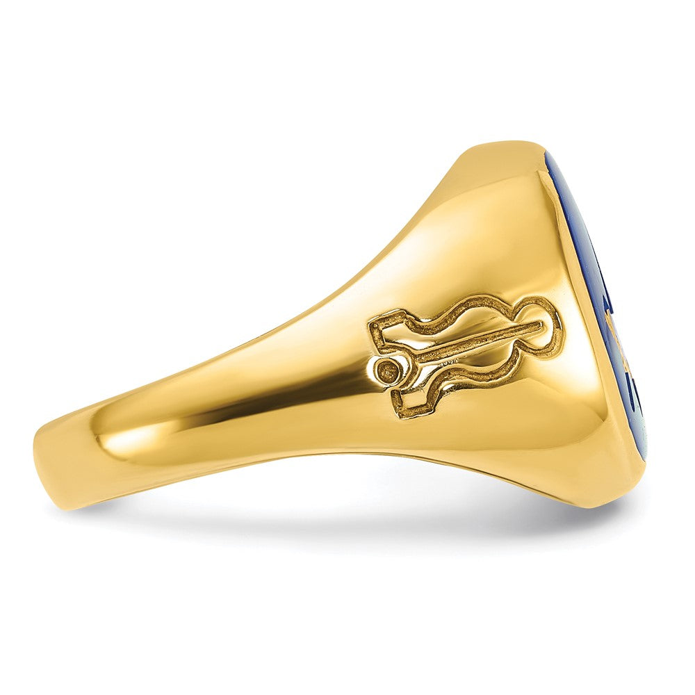 Ibgoodman 14K Herren Poliert und Gerillt mit Im Labor Erzeugt Saphir Blau Lodge Master Freimaurer Ring