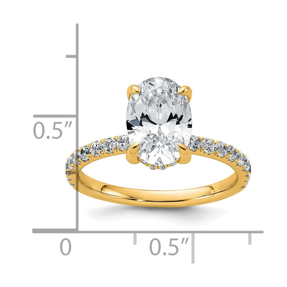14K Gelbgold Verlobungsring mit 2,625 ct. zertifiziertem, im Labor gezüchtetem Diamant, VS/SI+ G+, Oval, Solitär mit Flair