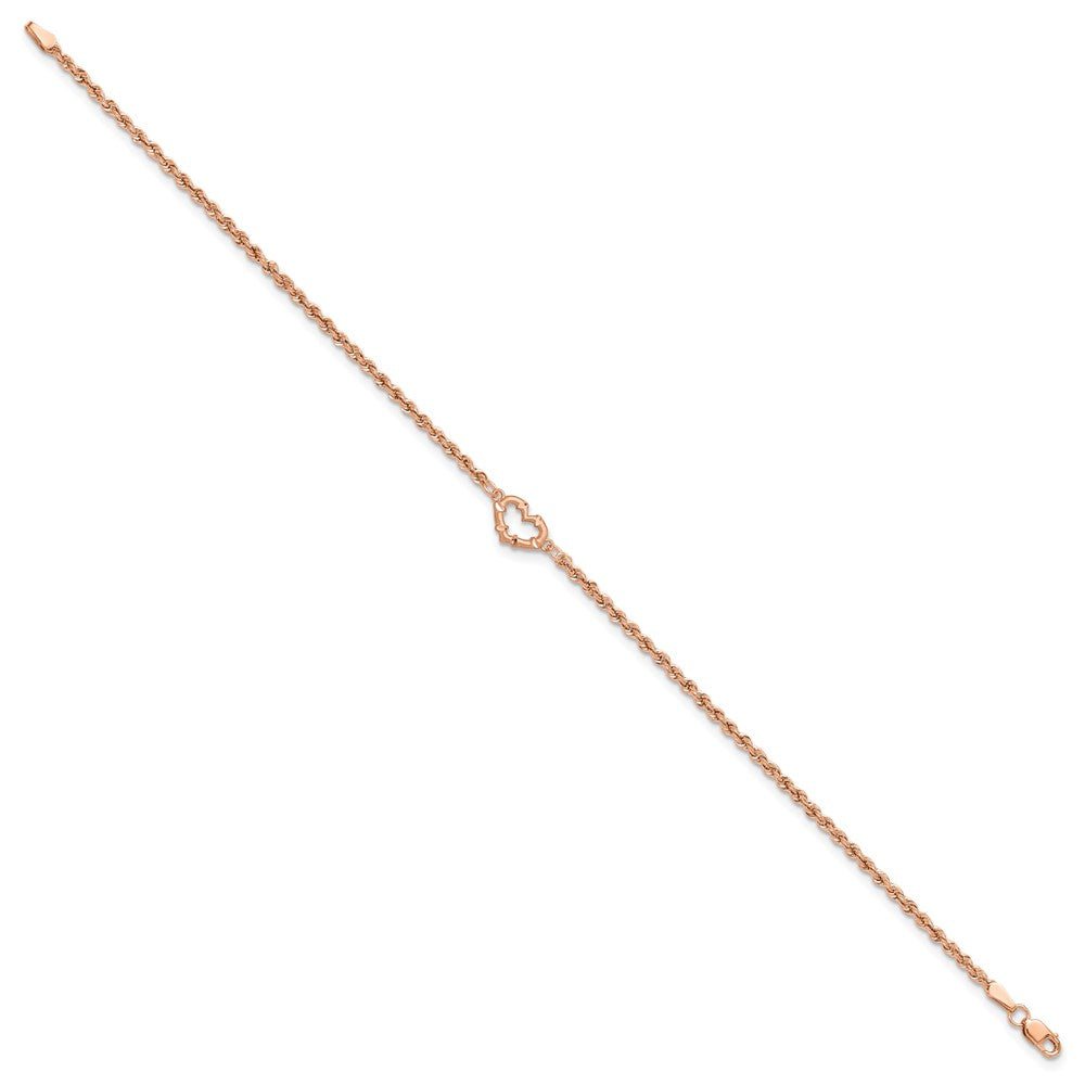14K Roségold Diamantiert Offen Herz und Kordel Gliederarmband