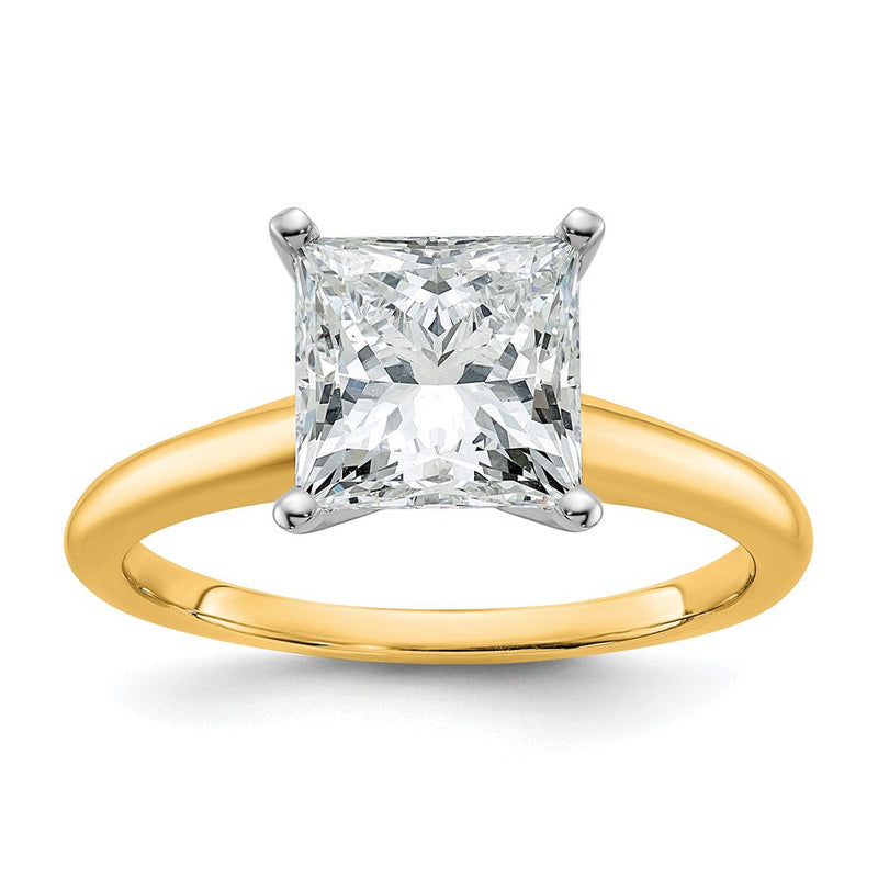14K Bicolor Gold Bicolor 2 1/2 Karat Zertifiziert Im Labor Gezüchtet Diamant Vs+ F+ Princess Komplett Solitär Verlobungsring