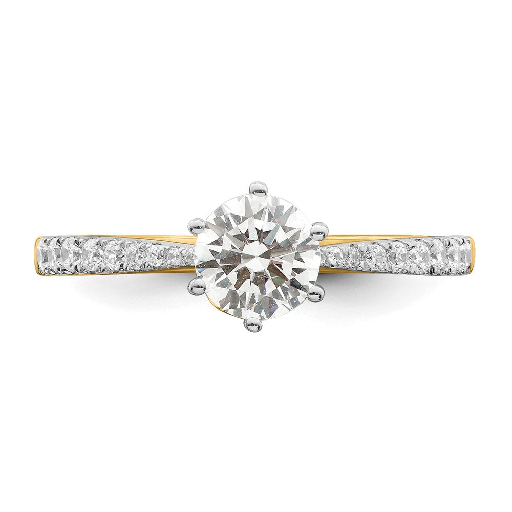 14K Gelbgold Gold Blatt Design (holds 3/4 Karat (5.8mm) Rund Mittig) 1/4 Karat Diamant Halbfassung Verlobungsring