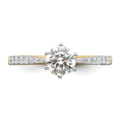14K Gelbgold Gold Blatt Design (holds 3/4 Karat (5.8mm) Rund Mittig) 1/4 Karat Diamant Halbfassung Verlobungsring