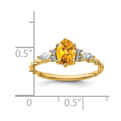 14K Gelbgold Diamant und 7x5 Oval November/citrine Größe 7 Gedreht Ring