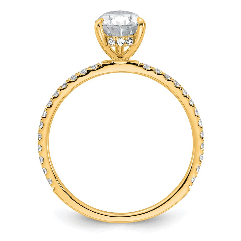 14K Gelbgold 1,375 Karat Zertifizierter, im Labor gezüchteter Diamant VS+ F+ Birnenschliff Kompletter Solitär mit Flair Verlobungsring