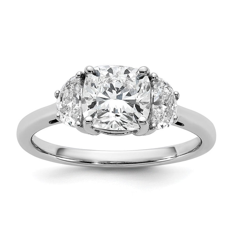 14K Weißgold 1/2 Karat Im Labor Gezüchtet Diamant Vs/si+ G+ Halb Mond und 1 1/2 Karat Kissen Mittig Halbfassung Dreistein Verlobungsring