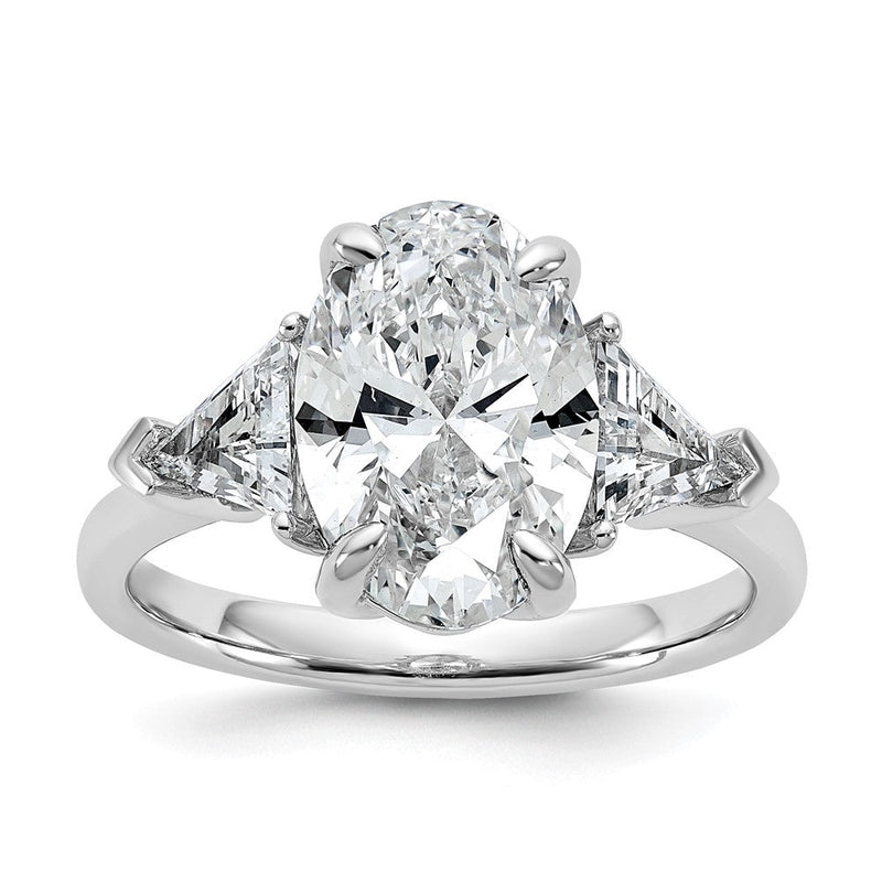 14K Weißgold 4 1/8 Karat Zertifiziert Im Labor Gezüchtet Diamant Vs/si+ G+ Komplett Oval und Trillant Dreistein Verlobungsring