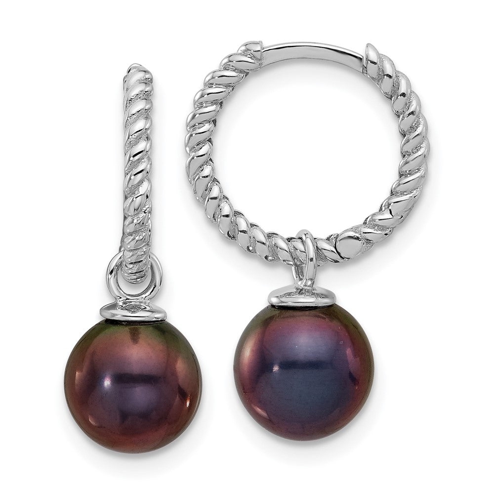 14K Weißgold 7-8mm Schwarz und Weiß Süßwasser Zuchtperle Removable Hängend Creolen