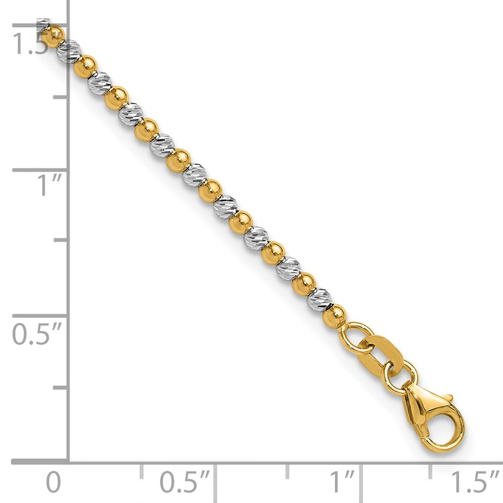 14K Bicolor Gold Bicolor Diamantiert Gekugelt 7.5 Zoll Armband