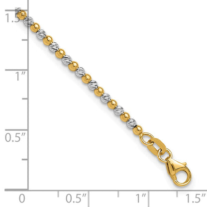 14K Bicolor Gold Bicolor Diamantiert Gekugelt 7.5 Zoll Armband