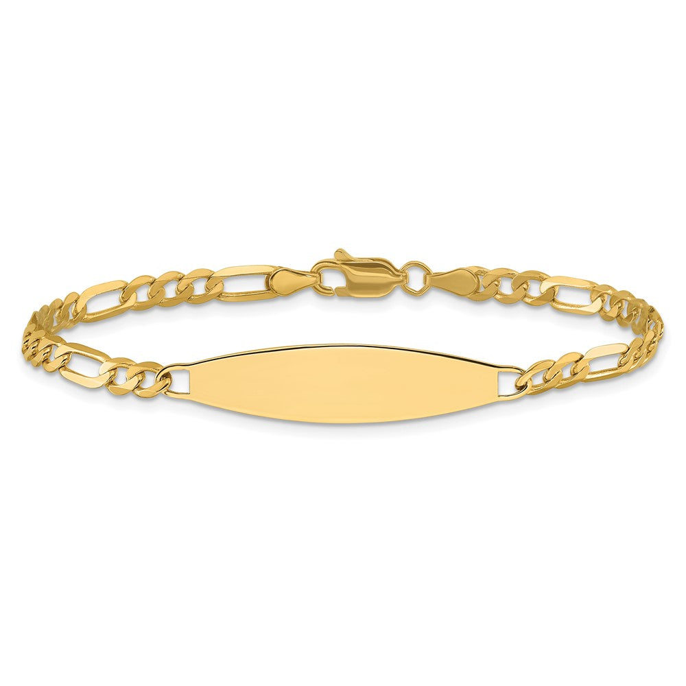 14K Gelbgold Poliert Massiv Kette/solid Platte 3.0mm Figaro Glieder 29x7.5mm Platte Id Armband