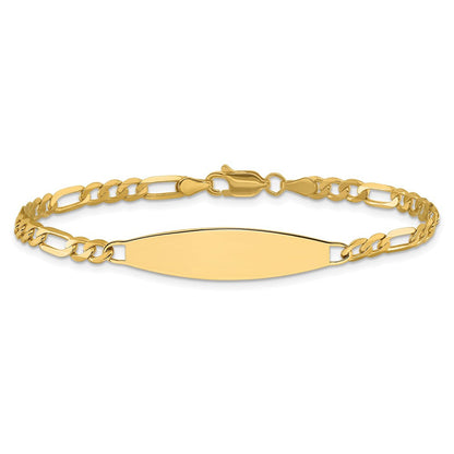 14K Gelbgold Poliert Massiv Kette/solid Platte 3.0mm Figaro Glieder 29x7.5mm Platte Id Armband