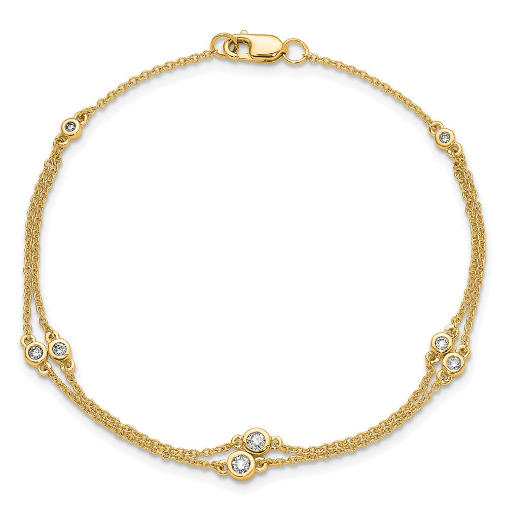 14K Gelbgold Komplett 1/4 Karat Diamant Multi-station Doppelt Strang 7 Zoll Armband