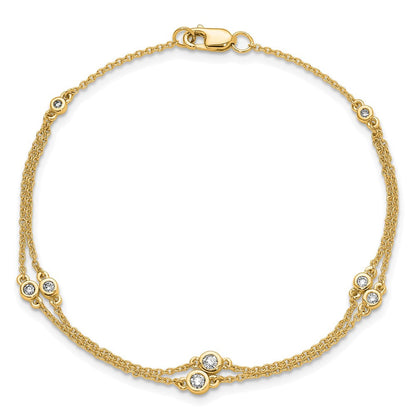 14K Gelbgold Komplett 1/4 Karat Diamant Multi-station Doppelt Strang 7 Zoll Armband