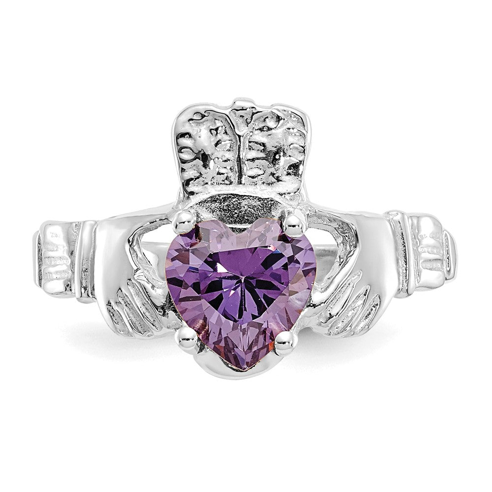 14K Weißgold February Zirkonia Herz Geburtsstein Claddagh Ring
