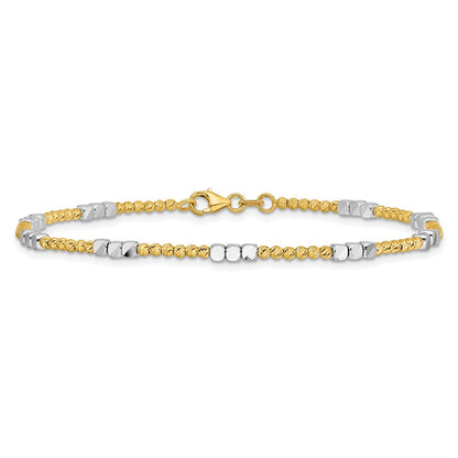 14K Bicolor Gold Bicolor Diamantiert Rund und Quadratisch Gekugelt 7.5 Zoll Armband