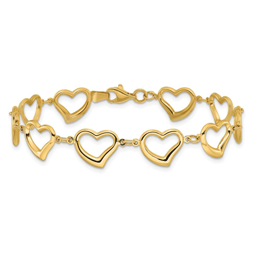 14K Gelbgold Poliert Offen Herz Glieder 7 Zoll Armband