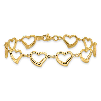 14K Gelbgold Poliert Offen Herz Glieder 7 Zoll Armband