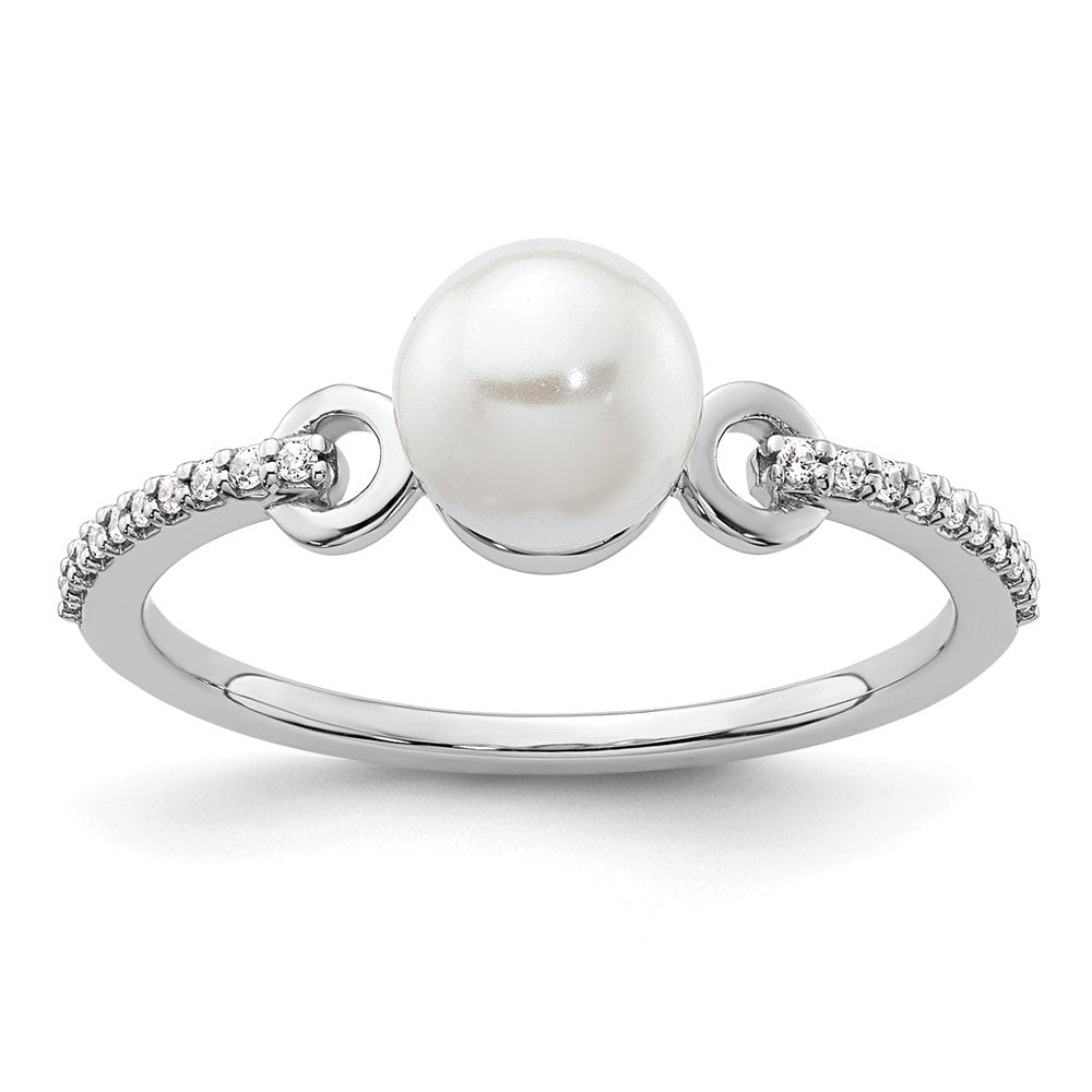 14K Weißgold Fashion-Ring mit Diamant und Perle, poliert
