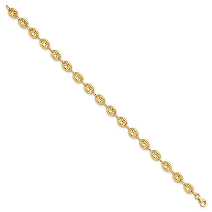 14K Gelbgold Poliert 6.3mm Gewölbt Anker/mariner Glieder Gliederarmband