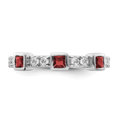 14K Weißgold Fashion-Ring, poliert, mit Diamant und Rubin