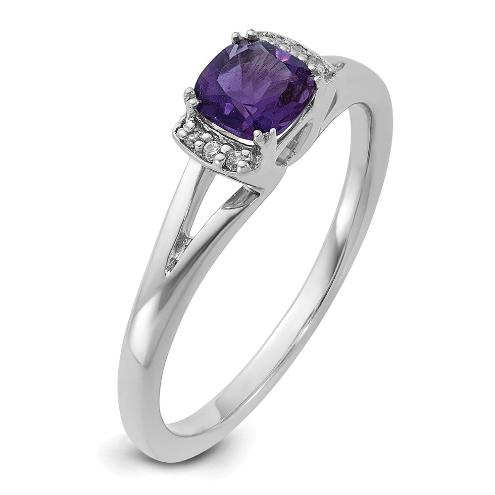 14K Weißgold Ring mit Diamant und Amethyst, poliert