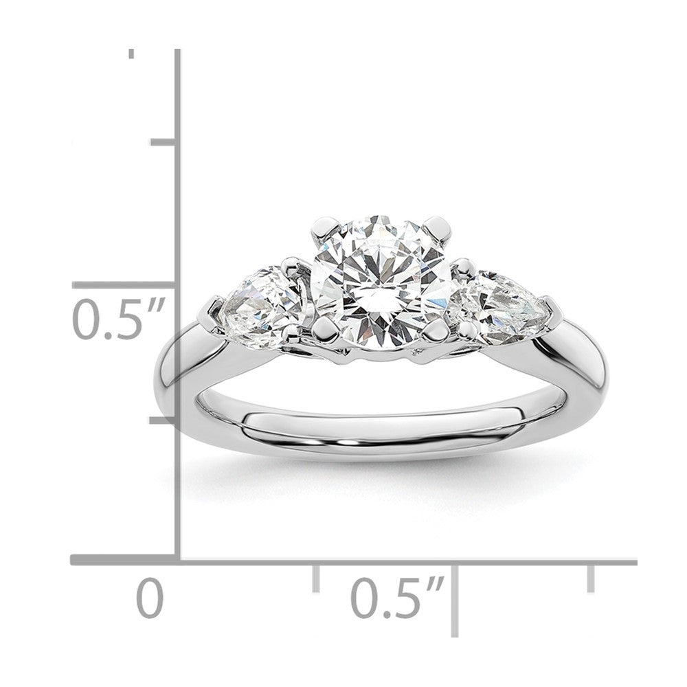 14K Weißgold 3-stone Stift Set Mittig Tropfen Diamant Halbfassung Verlobungsring