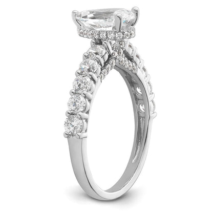 14K Weißgold Verlobungsring mit 2K Labor-gezüchtetem Diamant, VS/SI+ G+, Birnenschliff, komplett