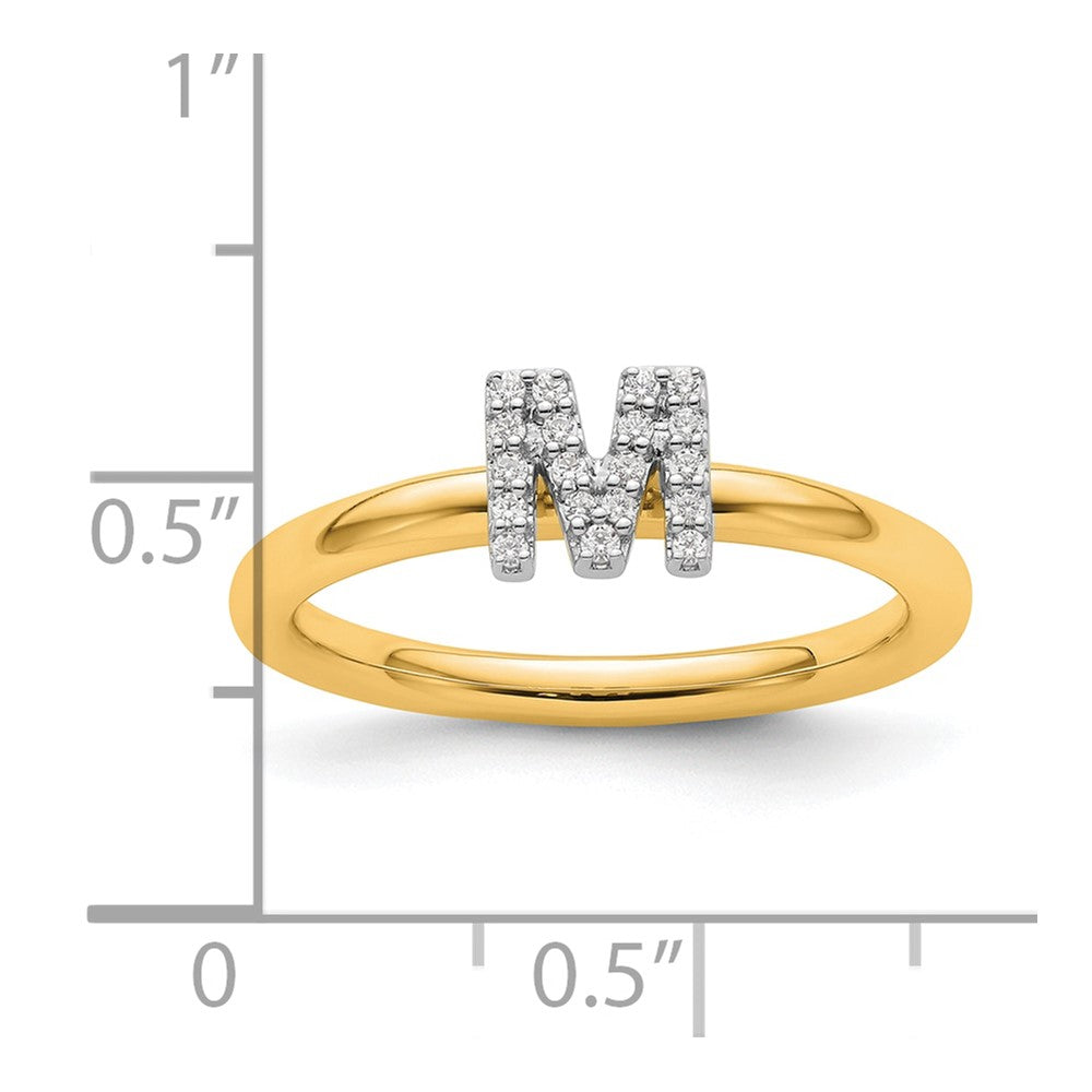 14K Gelbgold Stapelbar Diamant Initiale M Größe 7 Ring
