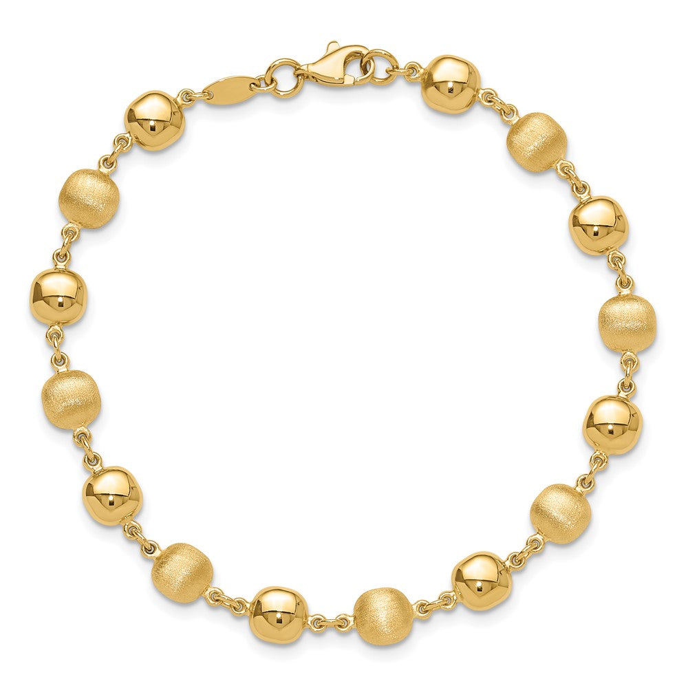 14K Gelbgold Poliert und Satiniert 5.5mm Gewölbt Kreise 7.5 Zoll Armband