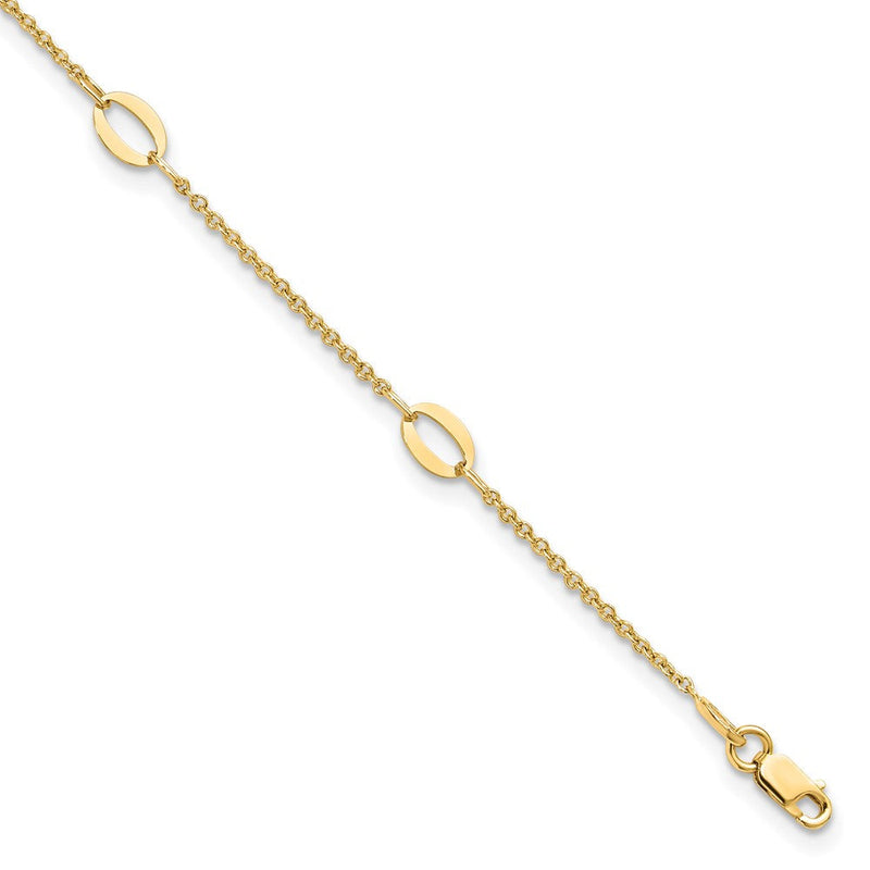 14K Gelbgold Oval Knöpfe 5-station 9 Zoll Plus 1 Zoll Verlängerung - Total 10 Zoll Fußkettchen